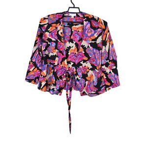 Womens Topshop Multicolor Floral Tie-Front Blazer Jacket Long Sleeve Size 6